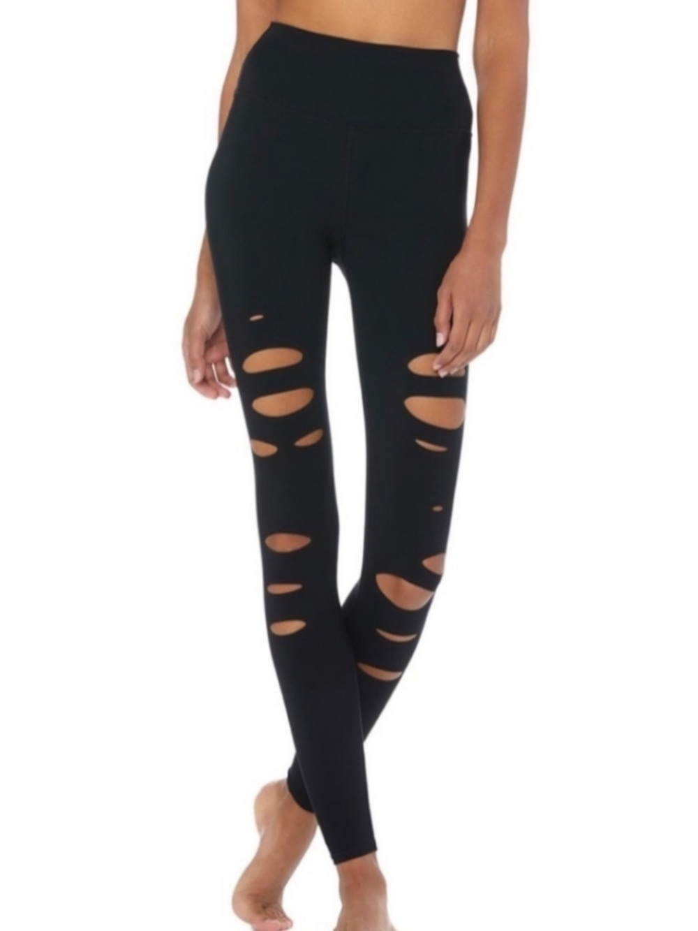 ALO Yoga Black High-Waist Distressed Leggings 7/8 length